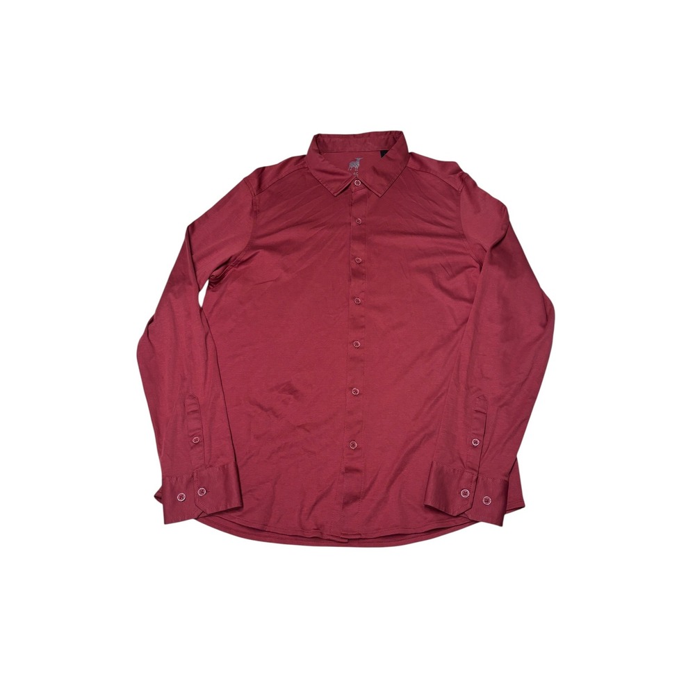 Raffi Mens Burgundy 100% Cotton Jersey Long Sleeve Button Down Strech Shirt L